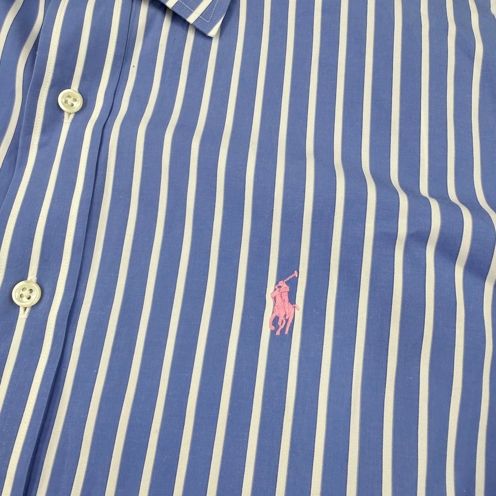 Vintage Polo Ralph Lauren Curham Button Up Blue White Stripes Mens 16.5 32/33 - Picture 5 of 11